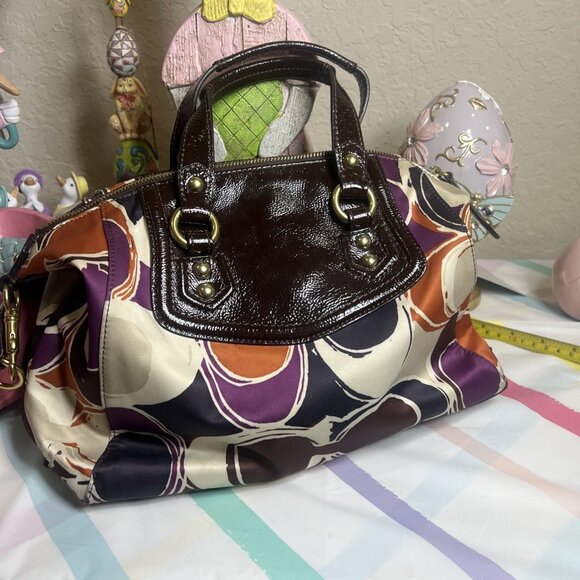 COACH Signature Hand Drawn Scarf Print ASHLEY Satchel Handbag Bag Purse F20034 - Picture 4 of 9